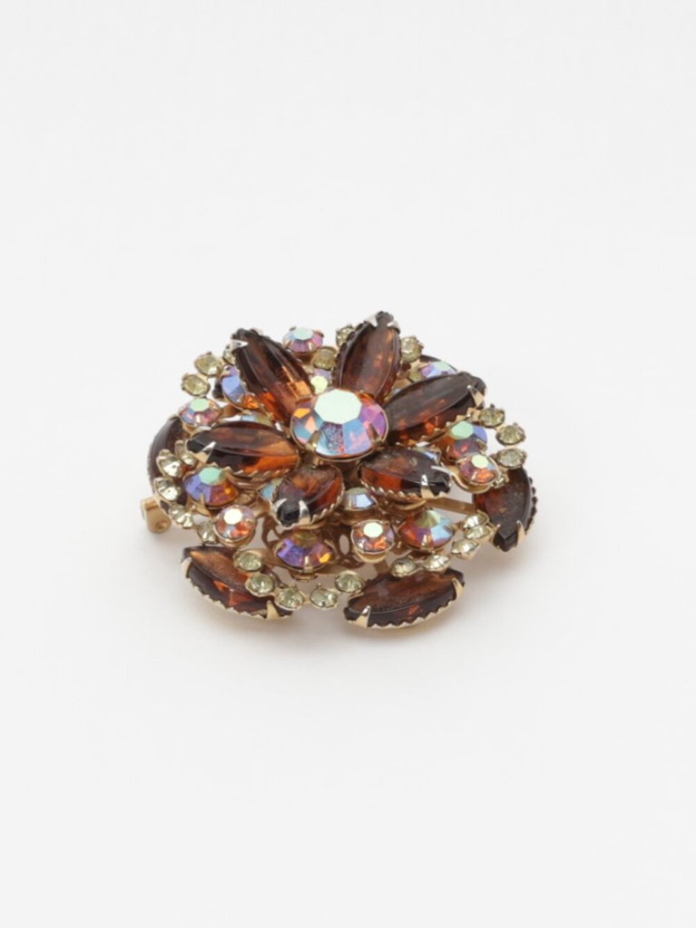 Juliana Brooch D&E round Pin Brooch Clear Amber Navette AB Aurora Rhinestones